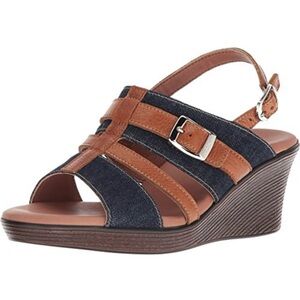 SAS Layla blue jean and leather wedge sandals new in box women’s 9.5 w wide